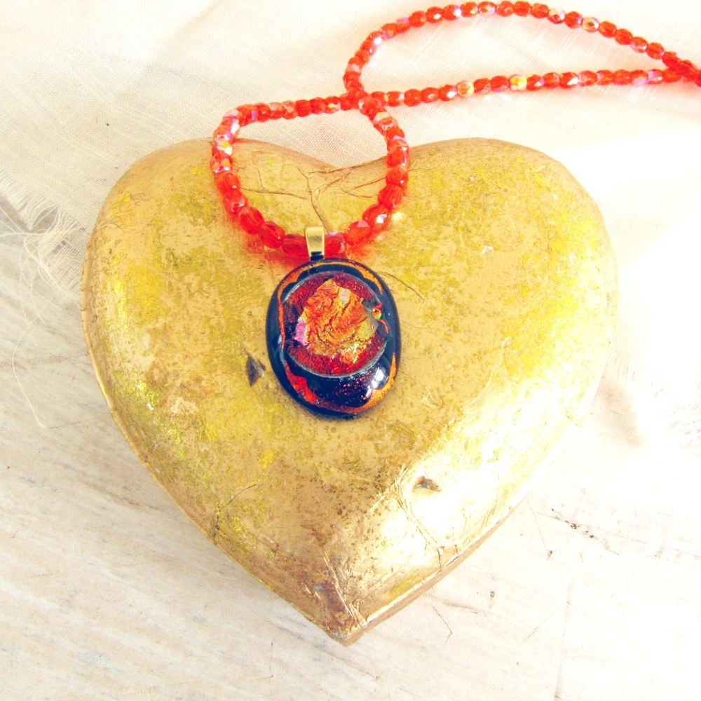 Fused Glass Pendant Glass bead Necklace New
